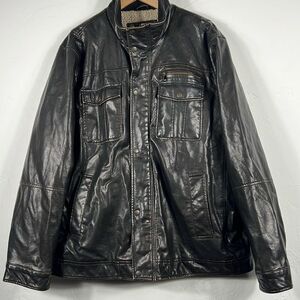 🔥🔥 GH BASS Men's Pleather Bomber Motorcycle Jacket Super Dark Brown Sz 2XL - EU